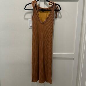 Lulus Ribbed Midi Dress with Tie Straps